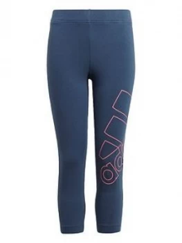 Image of adidas Girls Junior Logo 7/8 Leg Tight - Navy/Pink, Size 7-8 Years, Women