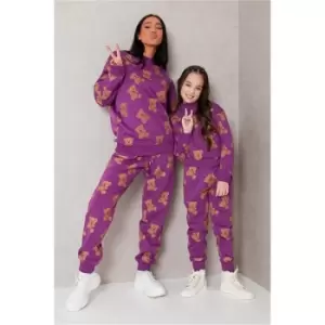 Image of I Saw It First Purple Teddy All Over Graphic Joggers - Purple