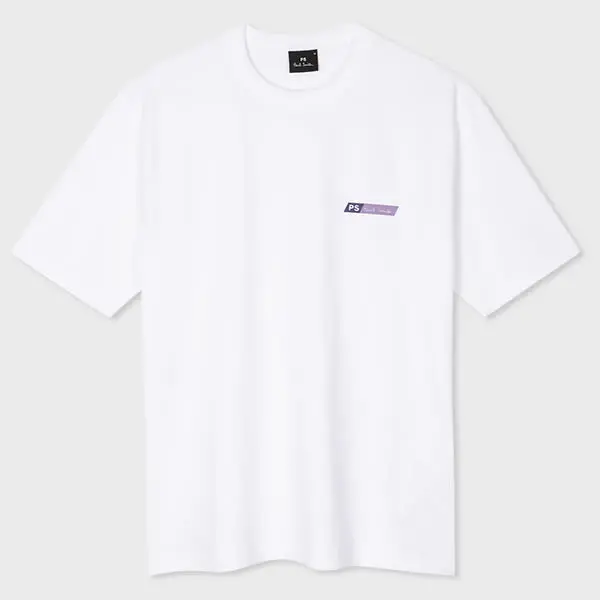 Image of Paul Smith White PS Slant Logo Cotton-Blend T-Shirt