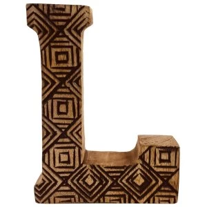 Image of Letter L Hand Carved Wooden Geometric