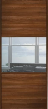 Image of Wickes Sliding Wardrobe Door Wideline Walnut Panel and Mirror - 2220 x 610mm