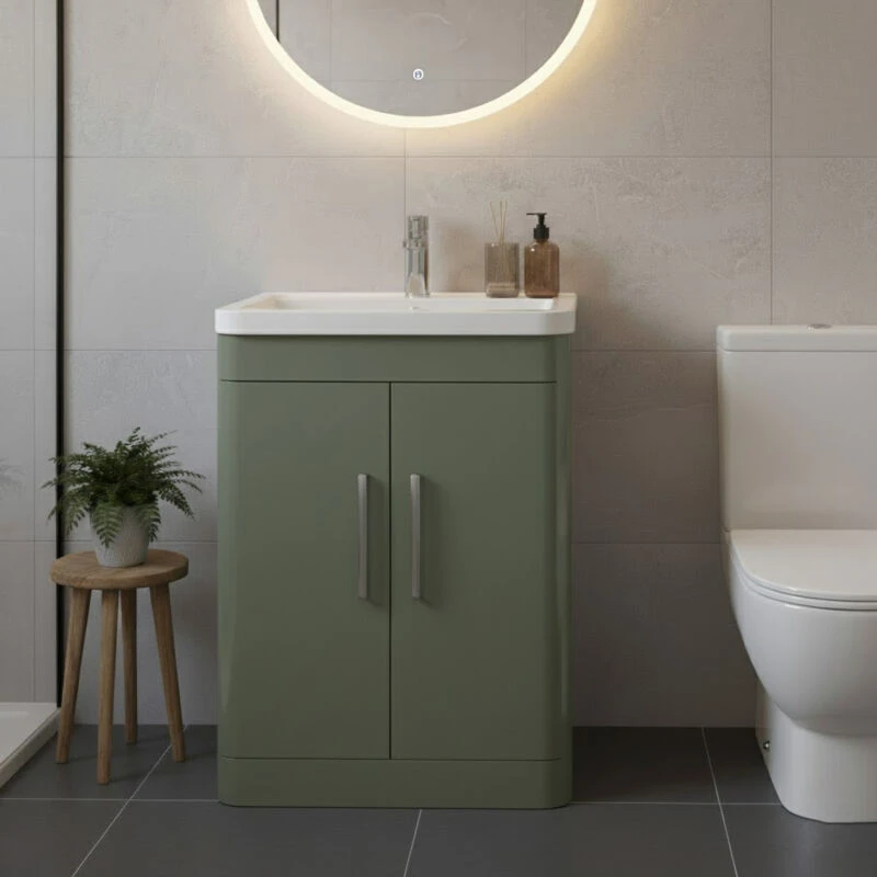 Image of Parade Floor Standing 2 Door Vanity Unit with Ceramic Basin Satin Green