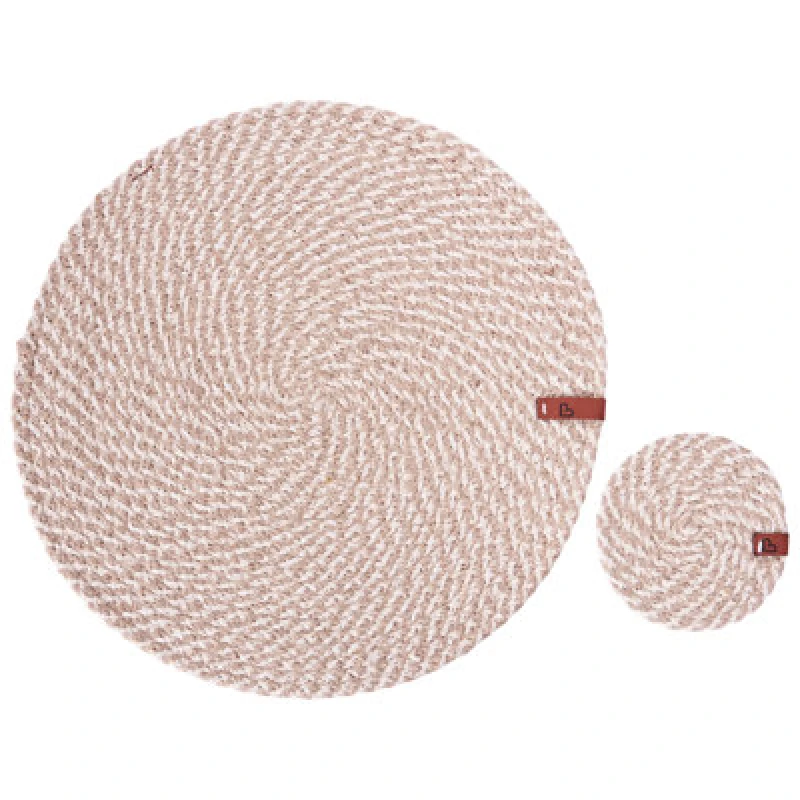 Image of Beliani 12 Piece Placemats And Coasters Set Pipturus Natural Jute