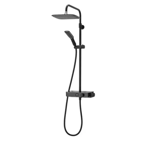 Image of Triton Black Push Button Thermostatic Mixer Bar Shower with Square Overhead & Hand Shower SWPBDIVBLK