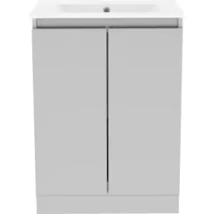 Image of Atlanta Double Door Floor Standing Basin Unit With Basin Pearl 600mm in Grey MFC