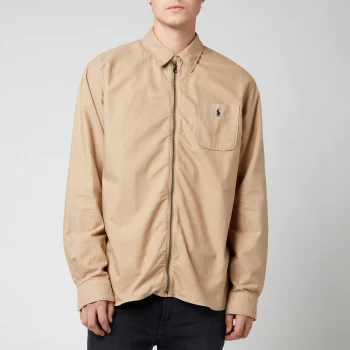 Image of Polo Ralph Lauren Mens Custom Fit Garment Dyed Zipped Shirt - Surrey Tan - L