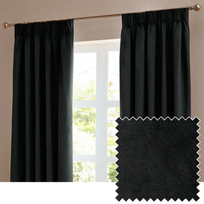 Image of Furn. The Ultimate Velvet Room Darkening Pencil Pleat Curtain Pair, Black, (W)117X (D)137Cm