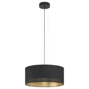 Image of Pendant Ceiling Light Colour Black Shade Black Gold Fabric Bulb E27 3x40W