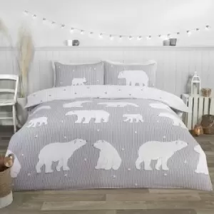 Image of Rapport Polar Bear 100% Brushed Cotton Single Duvet Cover Set Reversible Bedding Grey - Grey