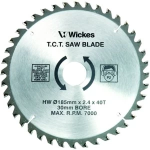 Image of Wickes 40 Teeth Fine Cut Circular Saw Blade 185 x 30mm