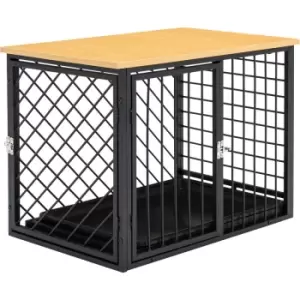 Image of Pawhut - Steel Dog Cage w/ Wooden Top Removable Tray 53H x 76L x 48W, Black