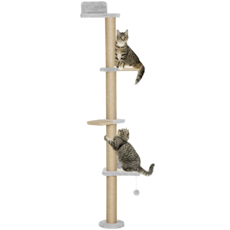 Image of PawHut Wall Mounted Cat Shelves with 4 Climbing Platforms for Indoor, Light Grey D30-918V00LG