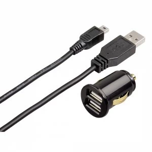 Image of Hama Dual Piccolino USB Vehicle Charger Mini USB Charging Cable (2-4A)