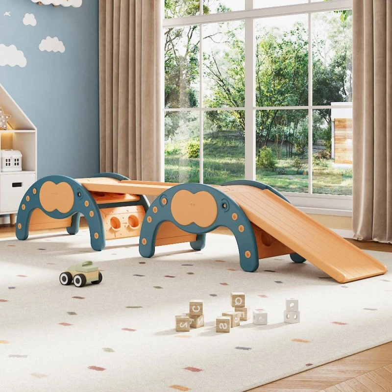 Image of KIDKID Indoor Climbing Frame Set with Dual-Sided Slides Blue Orange unisex One size