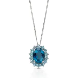 Image of JG Signature 9ct White Gold Blue Topaz Oval Necklace