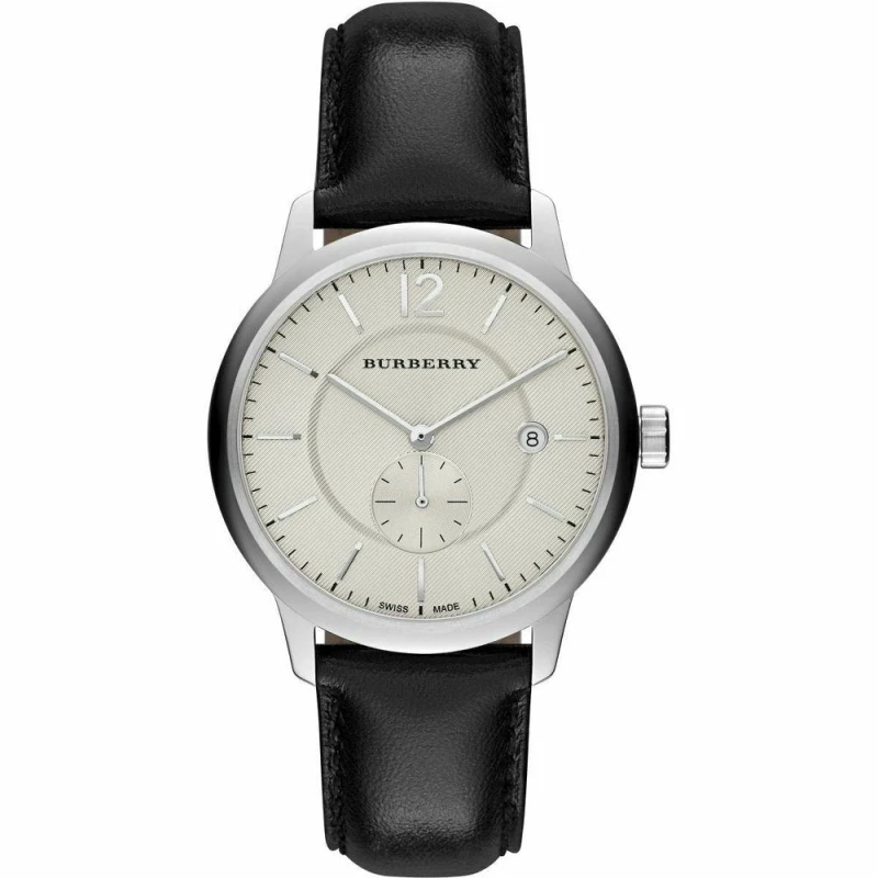 Image of Burberry BU10000 Classic Round Beige Dial Black Leather Mens Watch