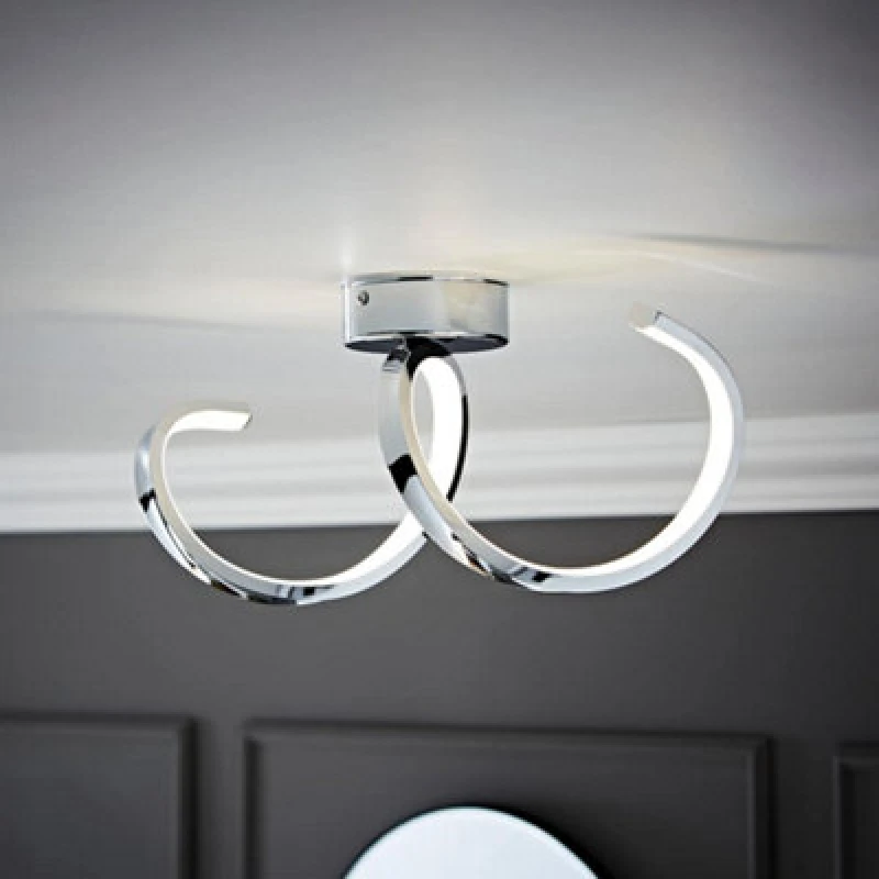 Image of ValueLights Infinity Chrome Twist IP44 Rated Bathroom Integrated LED Wall Ceiling Light Silver