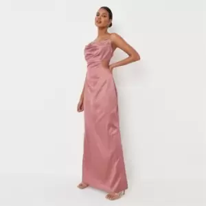 Image of Missguided Front Cut Out Side Gown Satin - Pink