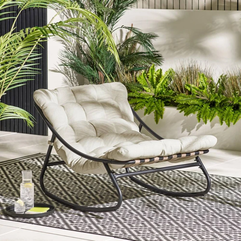 Image of FurnitureboxUK FurnitureboxUK Hydra Metal Outdoor Garden Rocking Chair in Cream Cream One Size Unisex 5056784305294