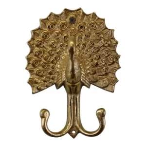 Image of Medium Gold Metal Peacock Double Coat Hook
