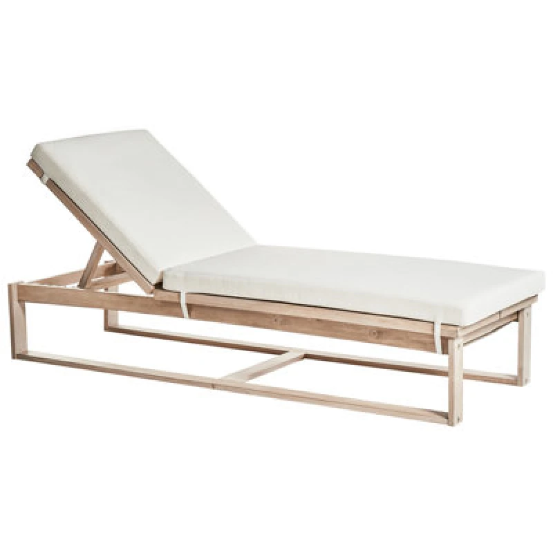 Image of Beliani Sun Lounger With Cushion Azzanello Acacia Wood Off-White