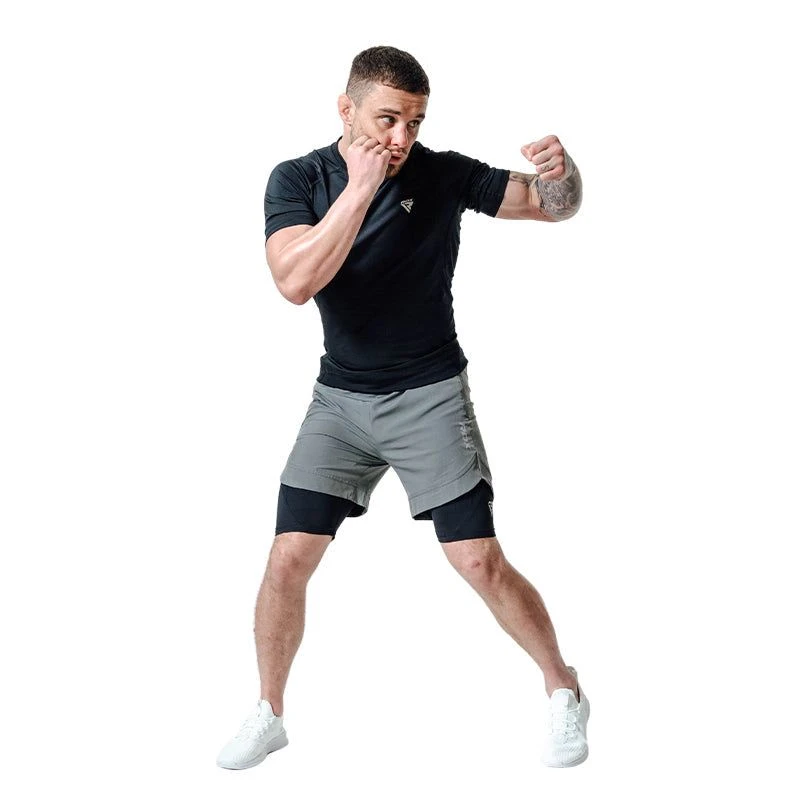 Image of RDX SPORTS T16 2-in-1 Compression MMA Shorts Grey