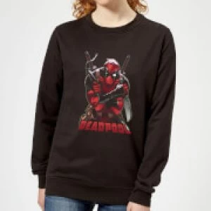 Image of Marvel Deadpool Ready For Action Womens Sweatshirt - Black