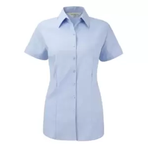 Image of Russell Womens/ladies Herringbone Short Sleeve Work Shirt (L) (Light Blue)