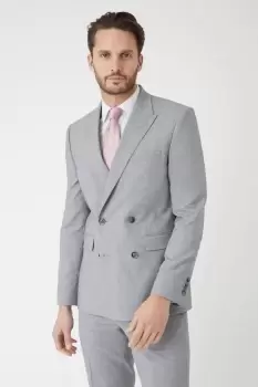 Image of Mens Slim Fit Double Breasted Light Grey Textured Suit Jacket