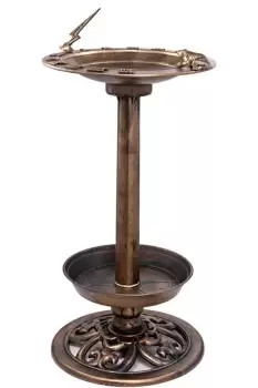 Image of Garden Outdoor Bronze Plastic Metal Effect Clam Shell Bird Bath with Base Planter and Frog Detail