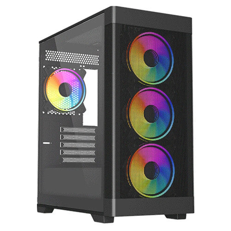 Image of VIDA Vida Zephyr V2 Black ARGB Gaming Case w/ Glass Window Micro ATX 4x ARGB Fans 6-Port PWM ARGB Fan Hub & Remote Control Mesh Front ZEPHYRV2-BLK