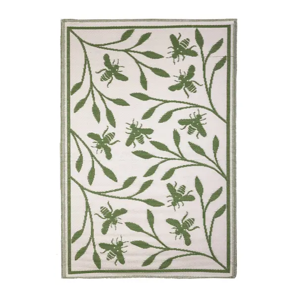 Image of Fallen Fruits Bee Print Outdoor Rug Green