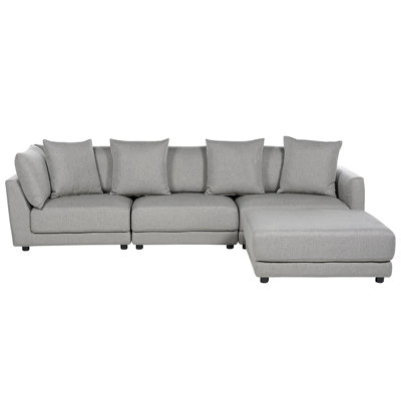 Image of Beliani Sofa 3 Seater Sigtuna Fabric Light Grey With Ottoman