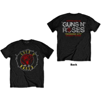 Image of Guns N' Roses - Rose Circle Paradise City Unisex Medium T-Shirt - Black