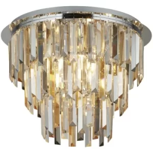 Image of Searchlight Clarissa 5 Light Chrome Flush, Clear/Amber/Smokey Crystal Prism Drops