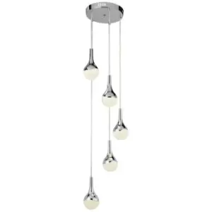 Image of Searchlight Lighting - Searchlight Wave Teardrop 5 Light LED Mu Lighti Drop Pendant, Crushed Ice Effect Shade, Chrome