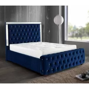 Image of Envisage Trade - Elegance Mirrored Upholstered Beds - Plush Velvet, Double Size Frame, Blue - Blue