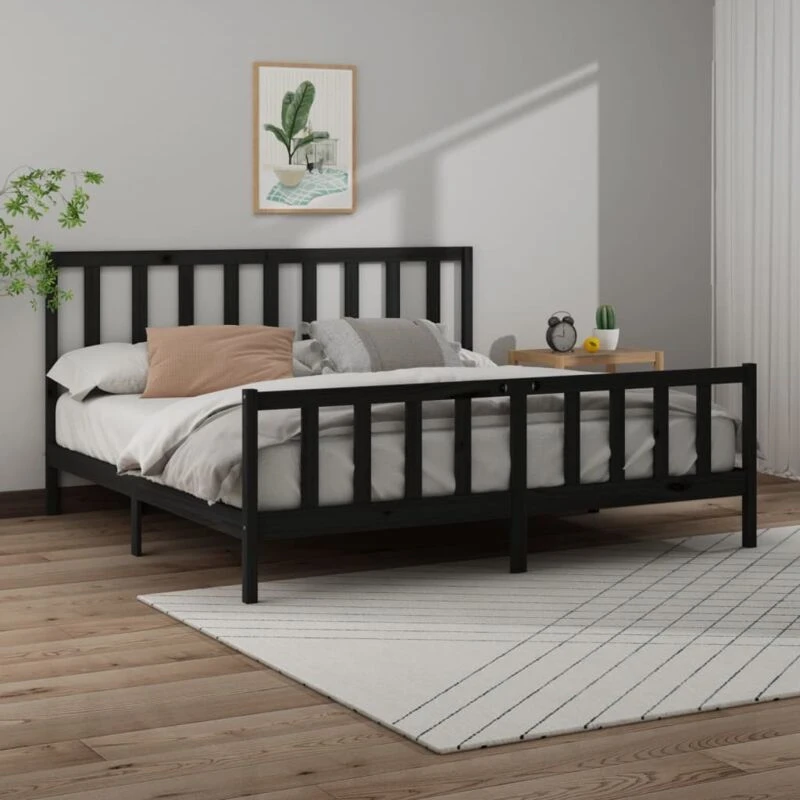 Image of VIDAXL Vidaxl - Bed Frame without Mattress Black 200x200cm Solid Wood Pine 8720287055112