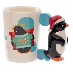 Image of Christmas Penguin Shaped Handle Ceramic Mug