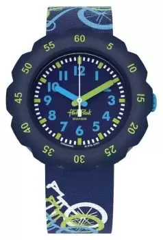 Image of Flik Flak FPSP065 RIDE ALONG Blue Dial Blue Bicycle Watch