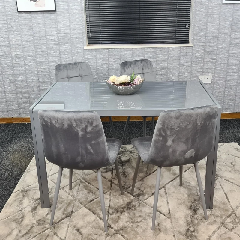Image of KOSY KOALA KOSY KOALA Dining Table Set with 4 Chairs Dining Room and Kitchen table set of 4 in Grey Size: 120cm x 70cm Grey 120cm x 70cm Unisex 5060