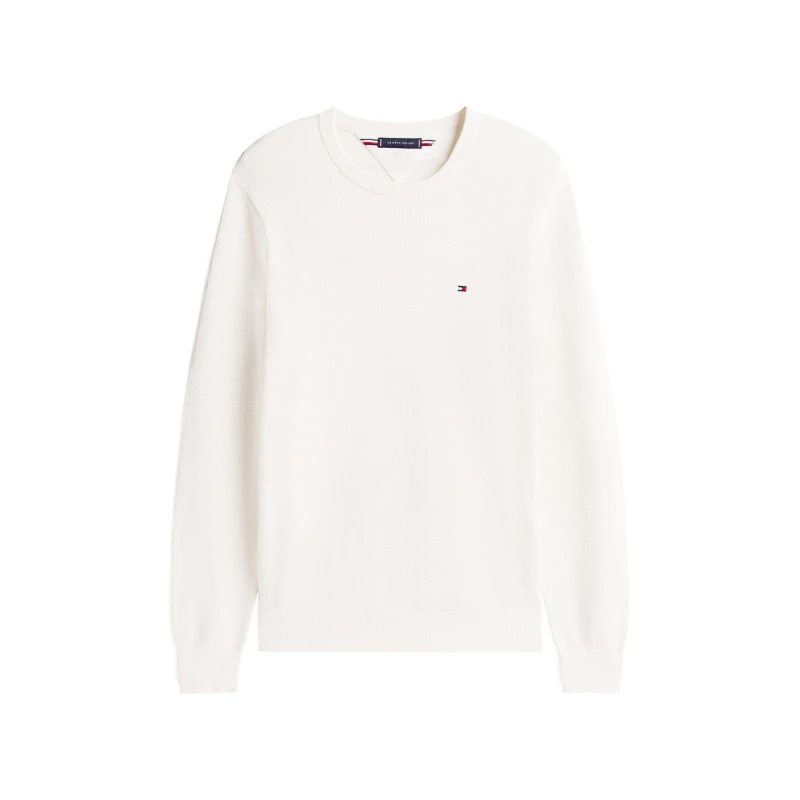 Image of Tommy Hilfiger Mens Ribbed Crew Neck Jumper Ivory Petal Z00 male S