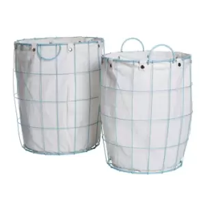 Image of Premier Housewares Set of 2 Round Laundry Baskets with Blue Frame