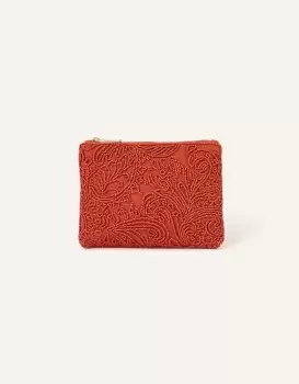 Image of Accessorize Womens Orange Beaded Cotton Pouch, Size: 19x14cm