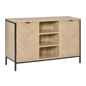Image of Homcom Sideboard With 2 Doors And Adjustable Shelves Herringbone Oak Tone