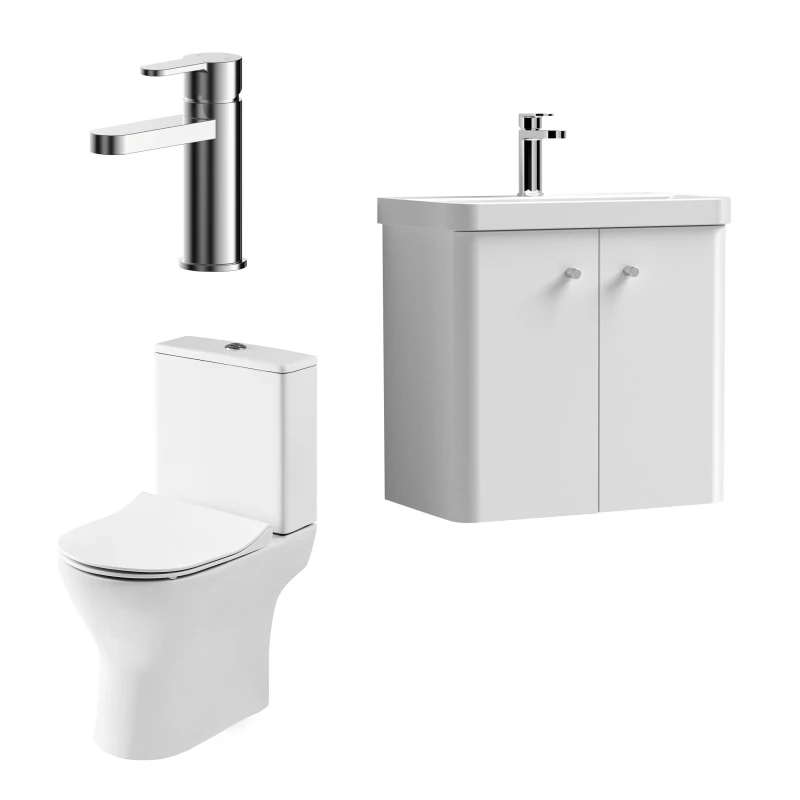 Image of Balterley Wall Hung 2 Door Bathroom Vanity Unit, Tap & Toilet Pack, White, 579mm in White White Unisex