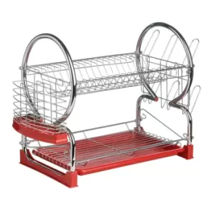 Image of Premier Housewares 2-Tier Dish Drainer - Chrome & Red