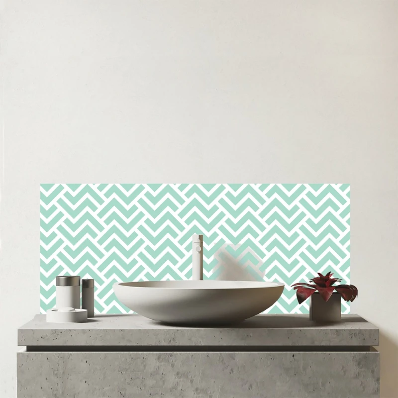 Image of Warren Reed - Designer Green Geometric Pattern Glass Bathroom Splashback Green Unisex