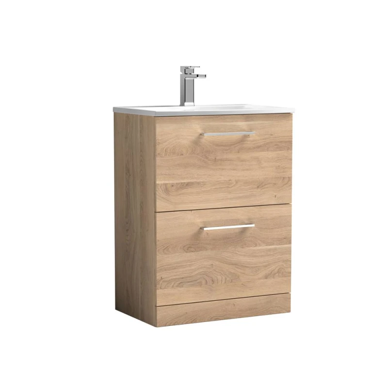 Image of Balterley Bathroom Floor Standing 2-Drawer Vanity & Basin, Bleached Oak, 600mm in Brown Brown Unisex