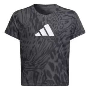 Image of adidas AEROREADY Sport Icons Animal Print T-Shirt Kids - Grey Six / Black / White